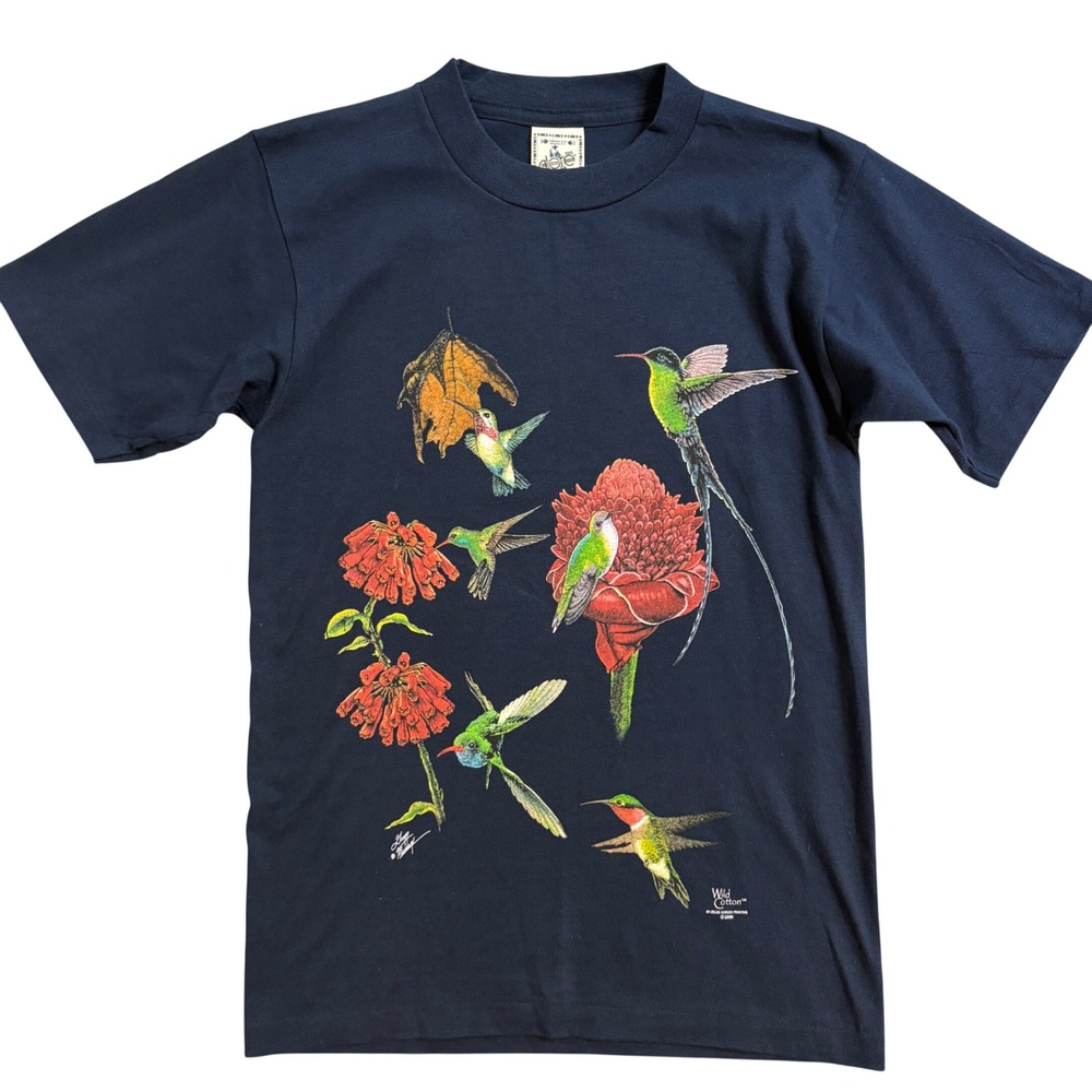 Vintage 2000 Wild Cotton Hummingbird Nature T-Shirt  Alore Made in USA Small